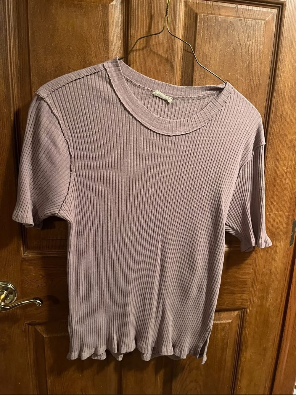 Ribbed Short Sleeve Tee in Dusty Mauve
